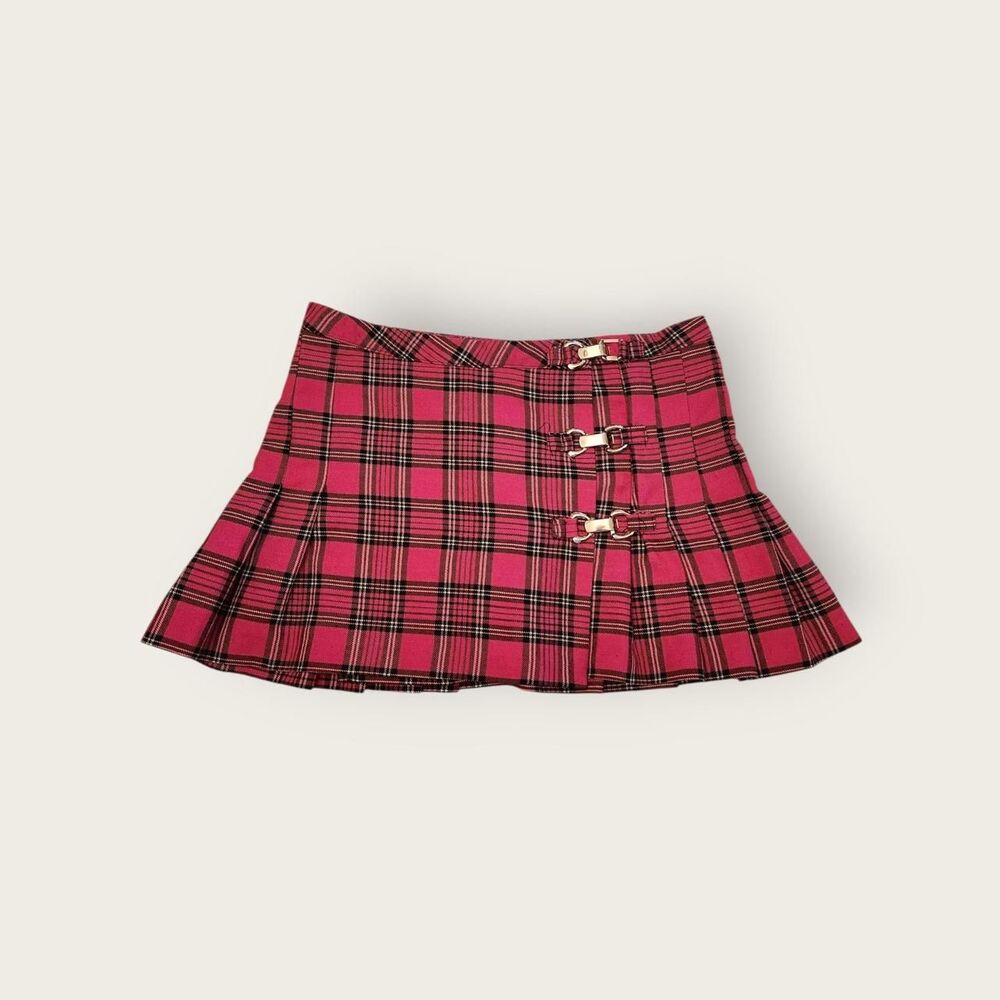 Vintage Y2k Street Code pink plaid pleated punk grunge micro mini skirt